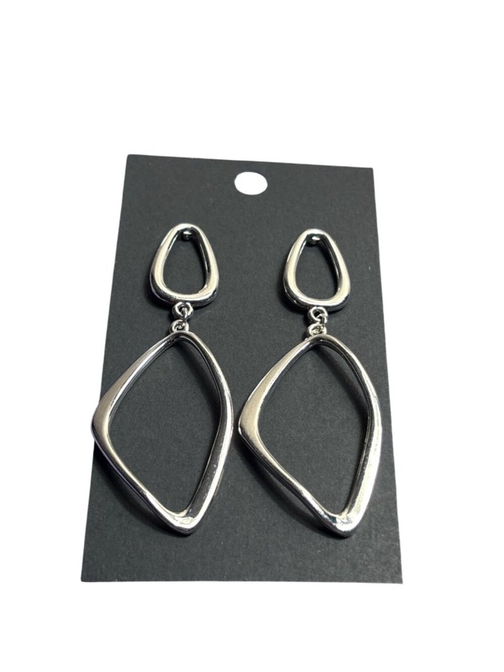 Silvertone Abstract Geometric Dangle Earrings 2.5 inches